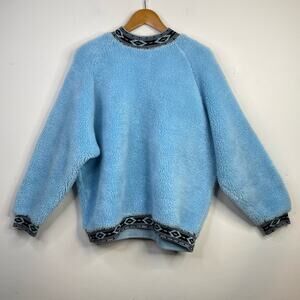 Vintage Parrinello Chunky Sherpa Fleece Aztec Trim Sweatshirt Top Crewneck OS